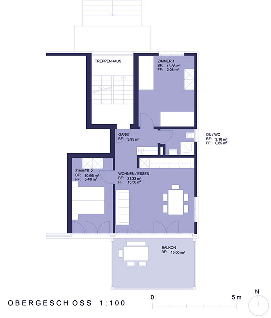 Grundriss Obergeschoss 3.5 Zimmer Ferienwohnung LAINA 10