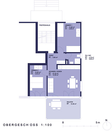 Grundriss Obergeschoss 3.5 Zimmer Ferienwohnung LAINA 10